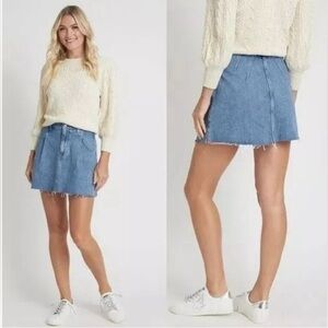 We The Free People Cosmico Denim Darted Mini Skirt Blue Rain Size 26